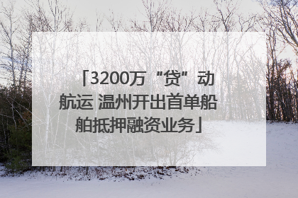 3200万“贷”动航运 温州开出首单船舶抵押融资业务